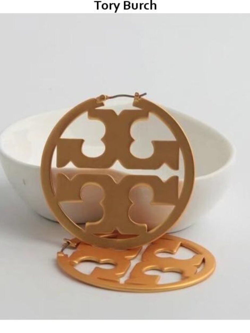 Tory Burch Matte Gold Cutout Logo Hoop Earrings